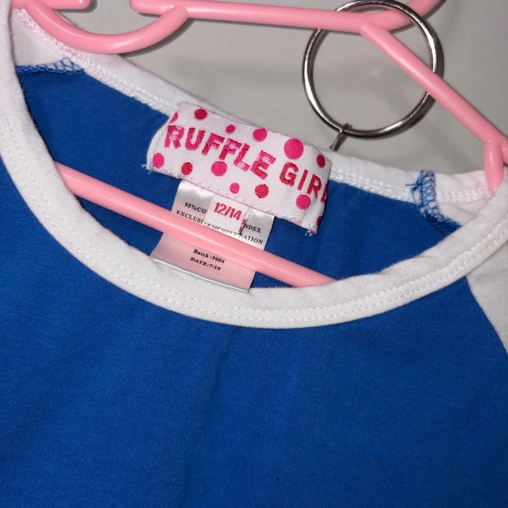 Ruffle Girl‎ blue white striped sporty girl set ruffles wide leg girls 12/14